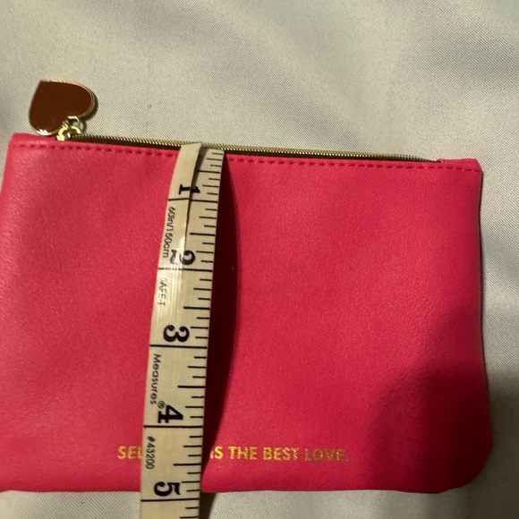 Ipsy Make Up Bag Self Love is the Best Love Watercolor Pink w Enamel Red Heart - Picture 5 of 6